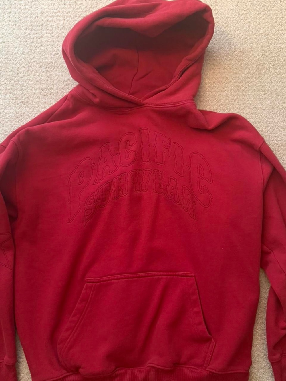 Pacific Sunwear Red Hooded Sweatshirt with stars on sleeves